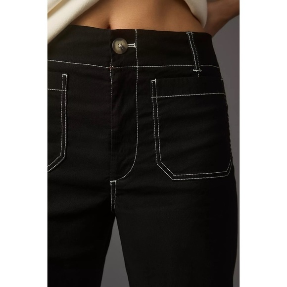 NWT Anthropologie The Colette Wide Leg Linen Pants Maeve Magic Contrast Black 27 - Picture 3 of 14